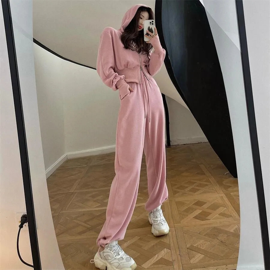 Sportswear Fashion Set for Women 2026 Spring and Autumn New Collection Hoodie Casual Pants Two Piece Set Trendy Solid Color Long