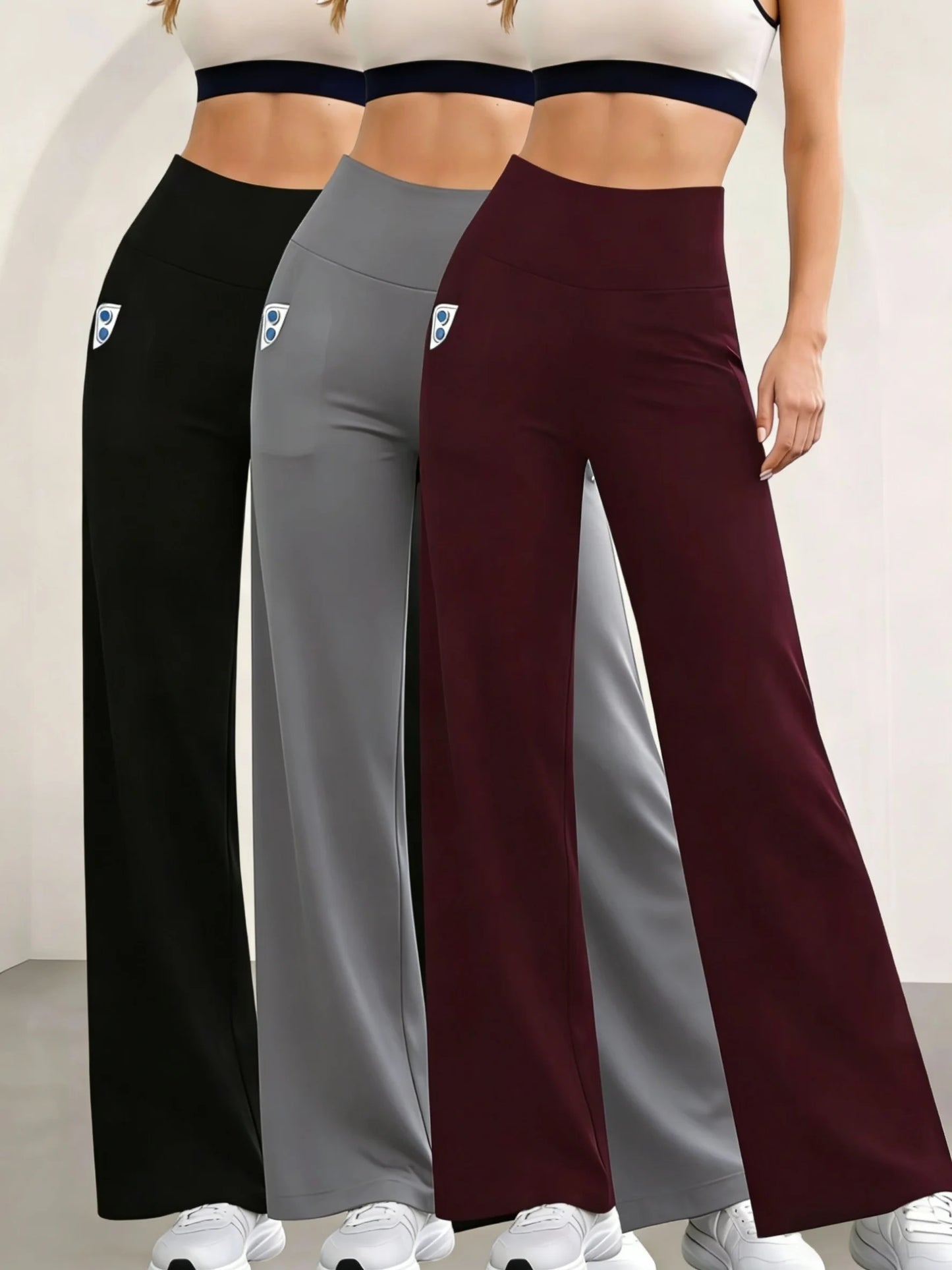 3pcs Women's Wide-leg Pants, Breathable And Comfortable, With Good Elasticity. Perfect For Casual Outings And Exercise