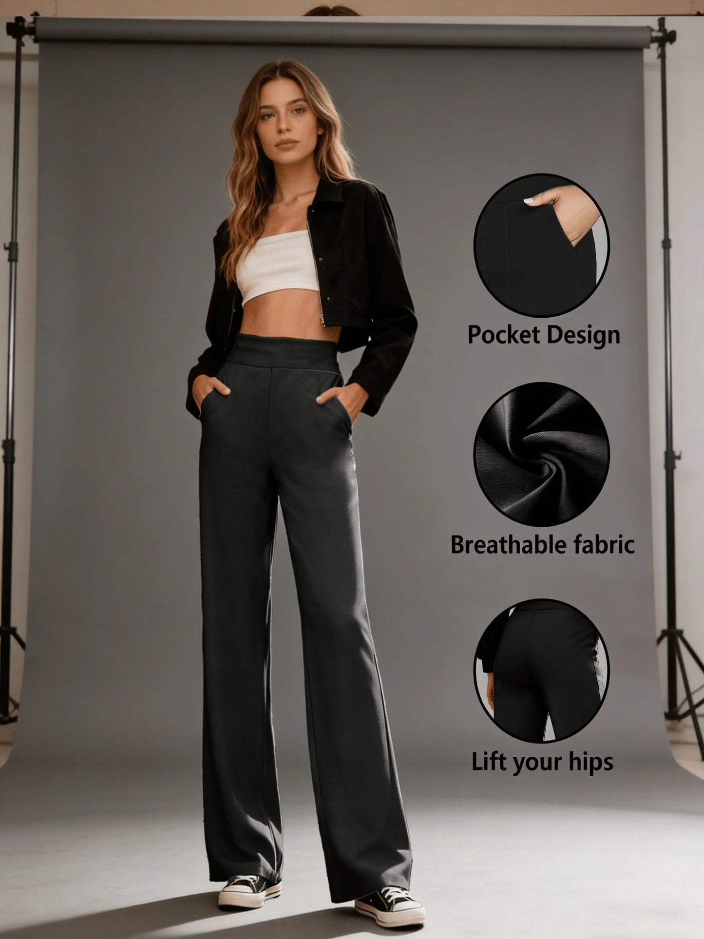 3pcs Women's Wide-leg Pants, Breathable And Comfortable, With Good Elasticity. Perfect For Casual Outings And Exercise