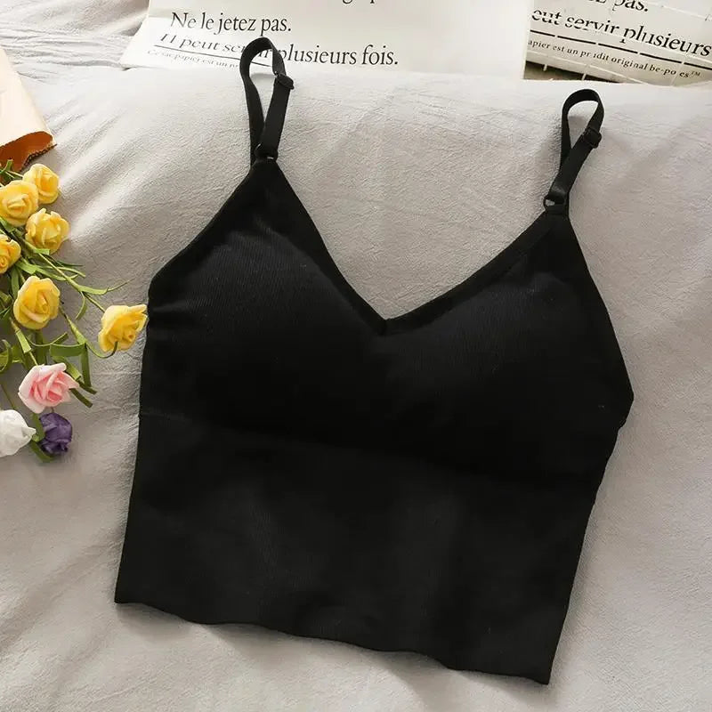 Womens Sports Tops Sexy Tank Top Women Built In Bra Solid Color Camis for Women Crop Top Off Shoulder Sleeveless Camisole