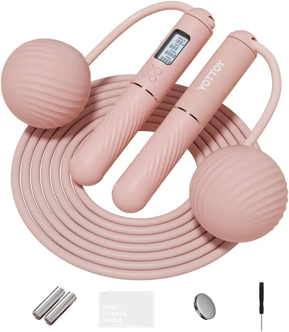 Cordless Jump Rope with LCD Display, Weighted Ball for Adults - Adjustable Fitness Tool for Women