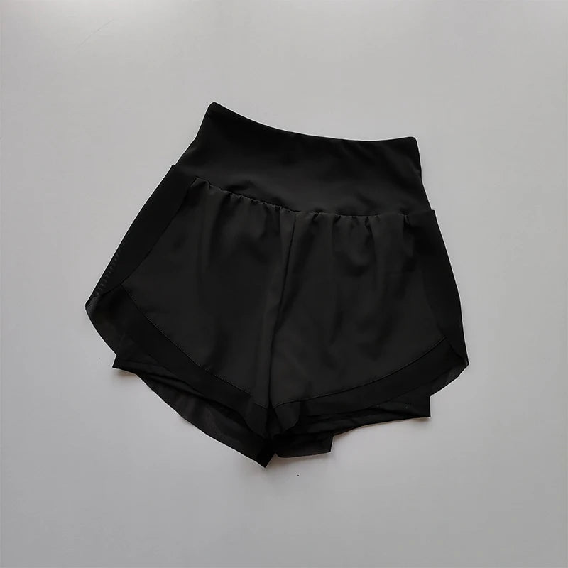 Summer Women's Sports Shorts Mesh 2 In 1 Quick-dry Yoga Shorts Breathable Fitness Shorts High Waist Fitness Running Shorts