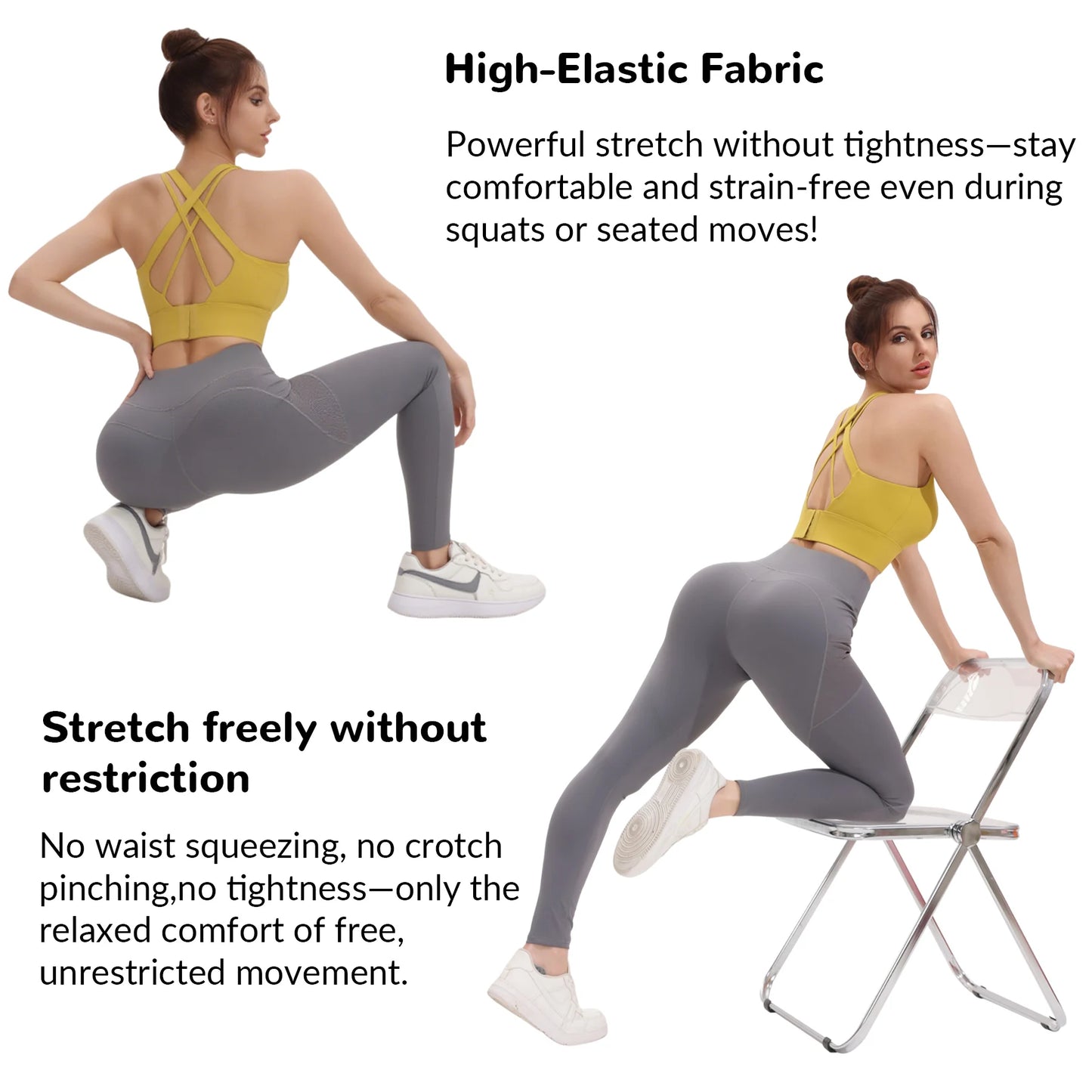 3PCS Women Leggings With Pockets Solid High Waist Yoga Pants Gym Fitness Sports Lady Tummy Control Training Running Leggings