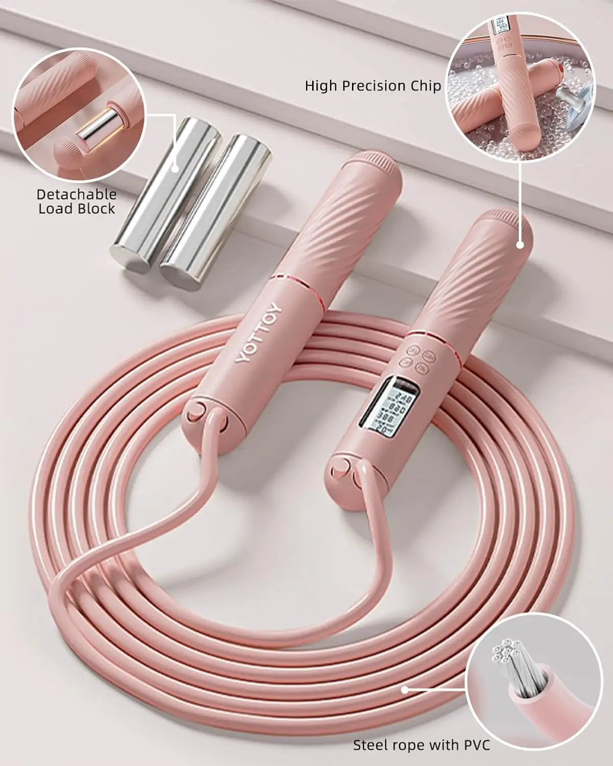 Cordless Jump Rope with LCD Display, Weighted Ball for Adults - Adjustable Fitness Tool for Women