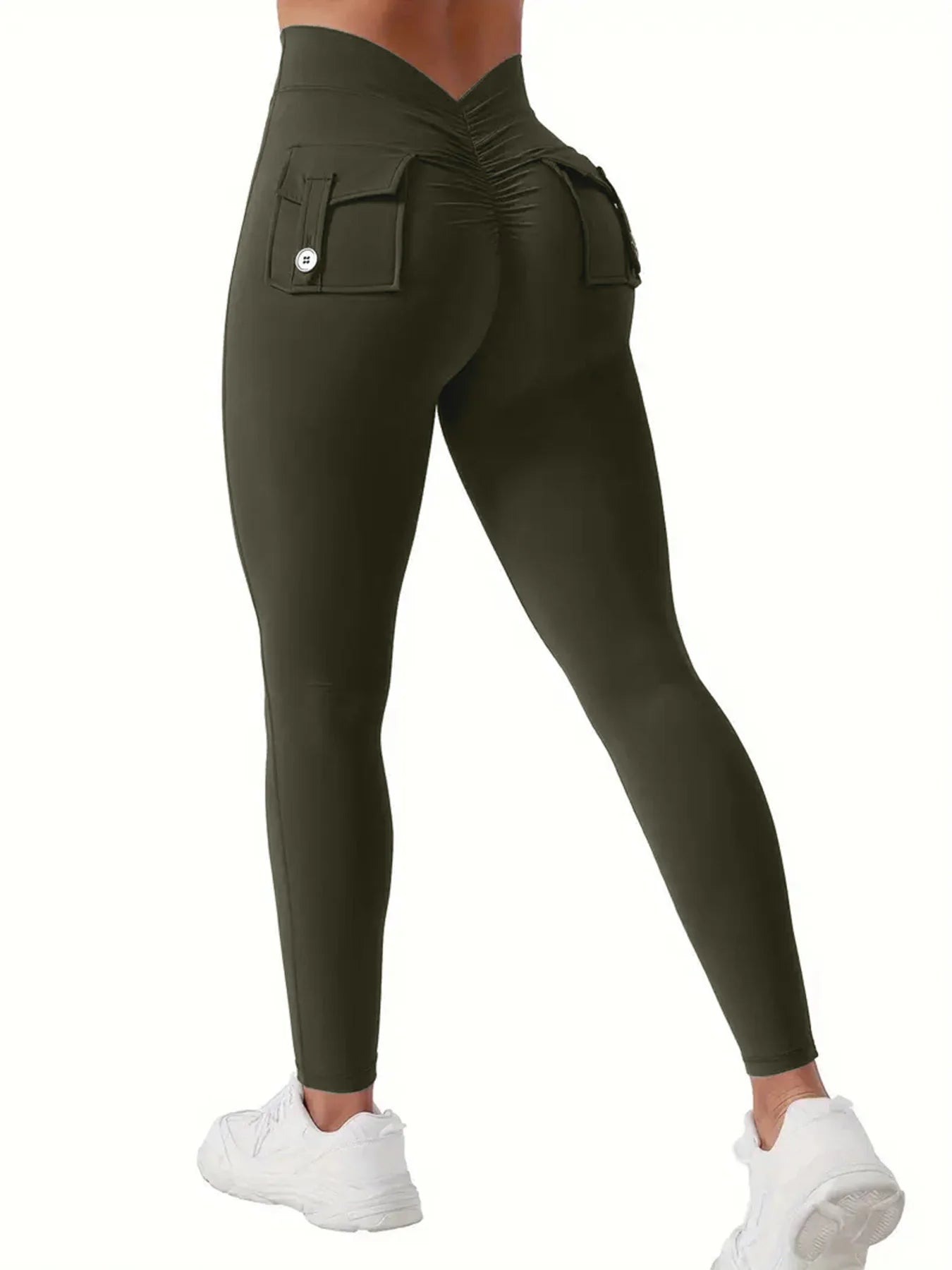 Women's High-Waisted Butt-Lifting V-Back Seamless Gym Yoga Leggings with Pockets