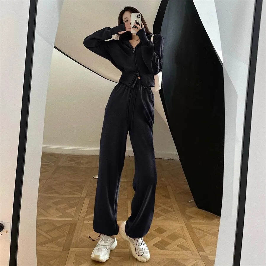 Sportswear Fashion Set for Women 2026 Spring and Autumn New Collection Hoodie Casual Pants Two Piece Set Trendy Solid Color Long
