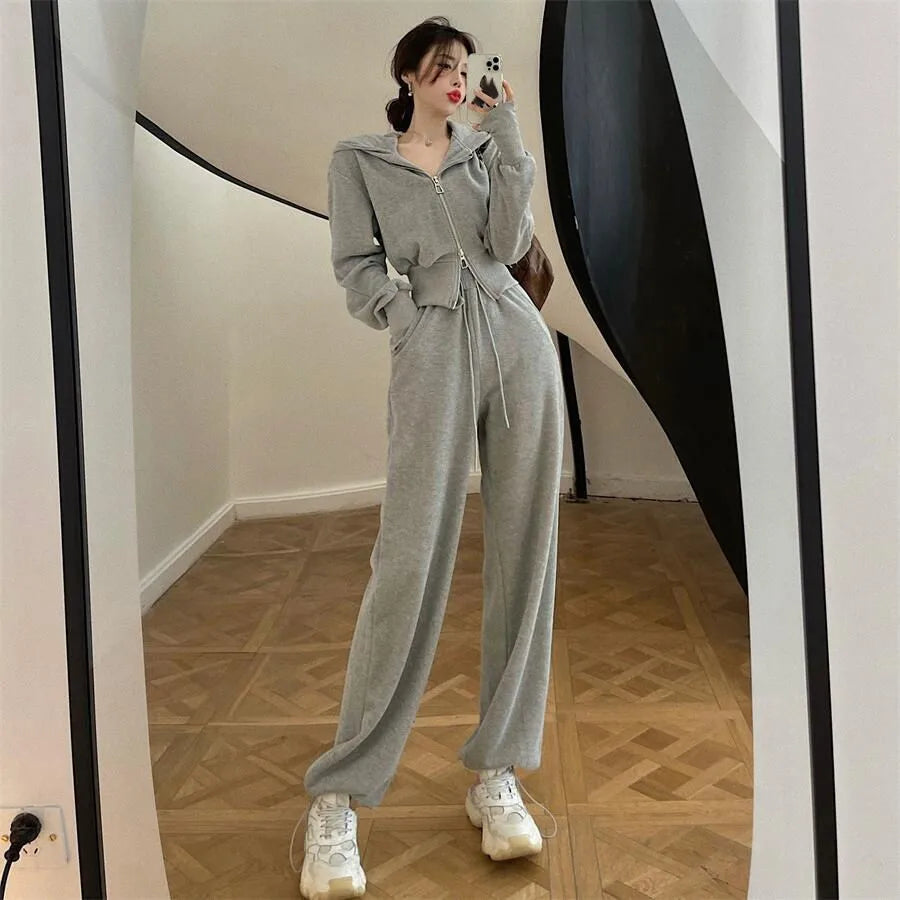 Sportswear Fashion Set for Women 2026 Spring and Autumn New Collection Hoodie Casual Pants Two Piece Set Trendy Solid Color Long